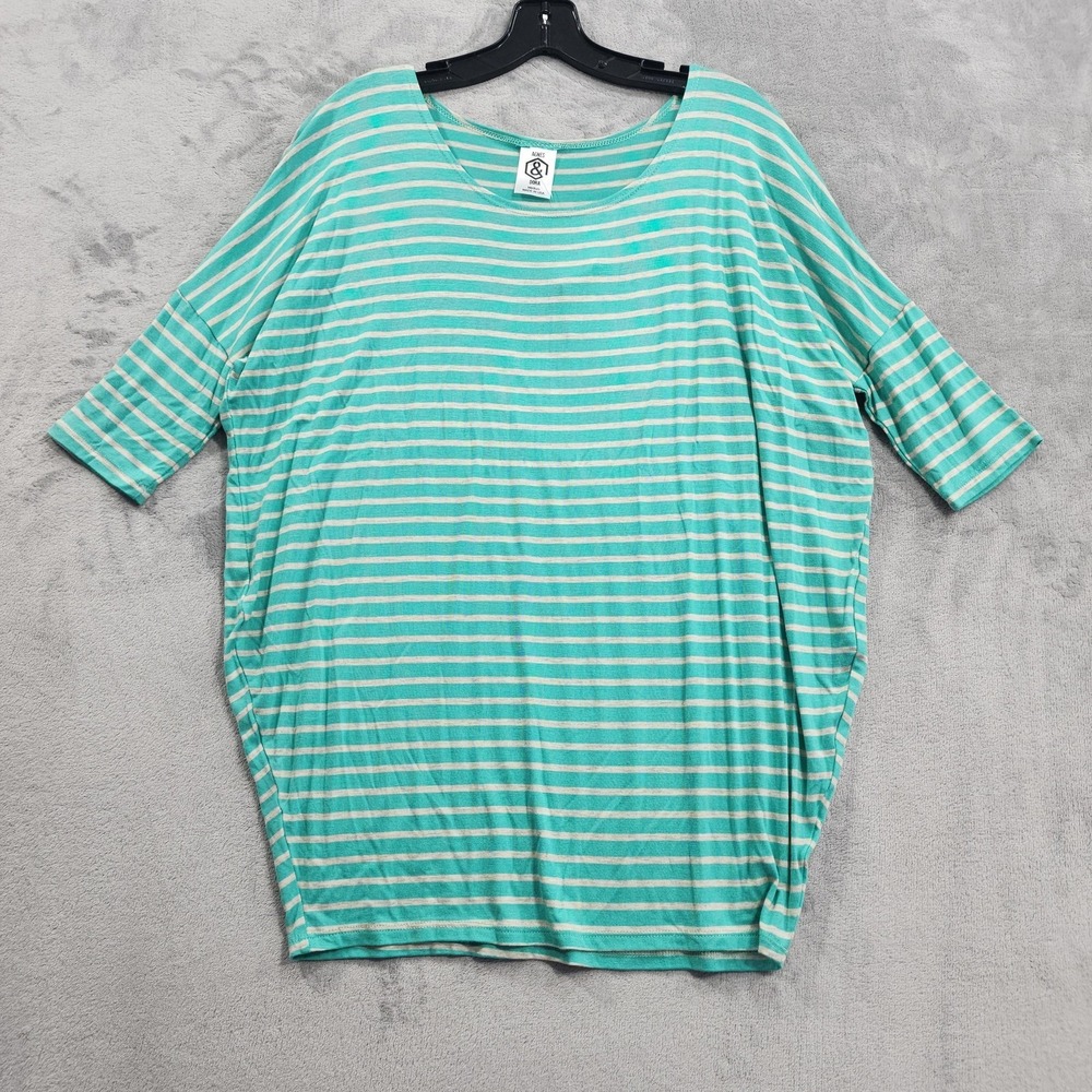 NEW Agnes &‎ Dora Top Womens M Green Striped Dolman Tunic Scoop Neck Stretch